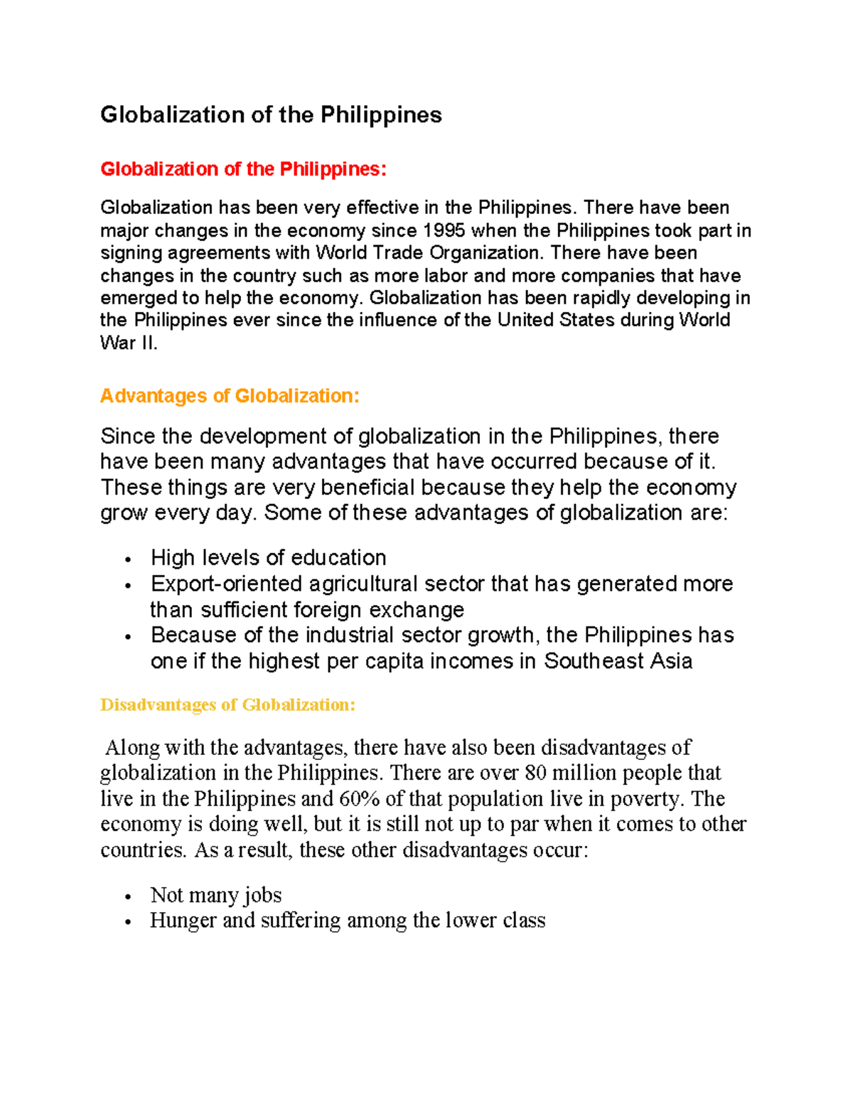 Globalization of the Philippines - Globalization of the Philippines ...