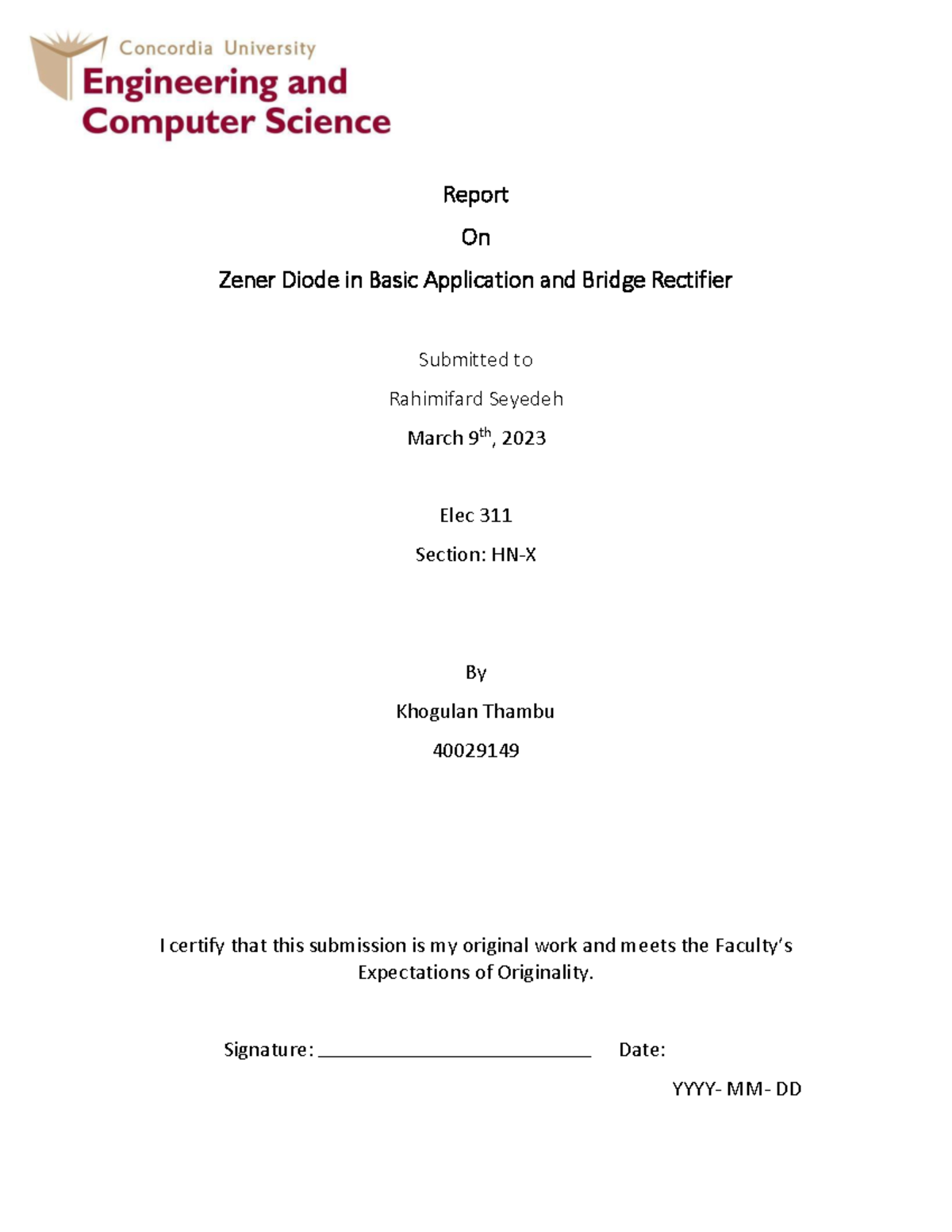 Elec 311 Lab 2 lab 2 Report On Zener Diode in Basic Application