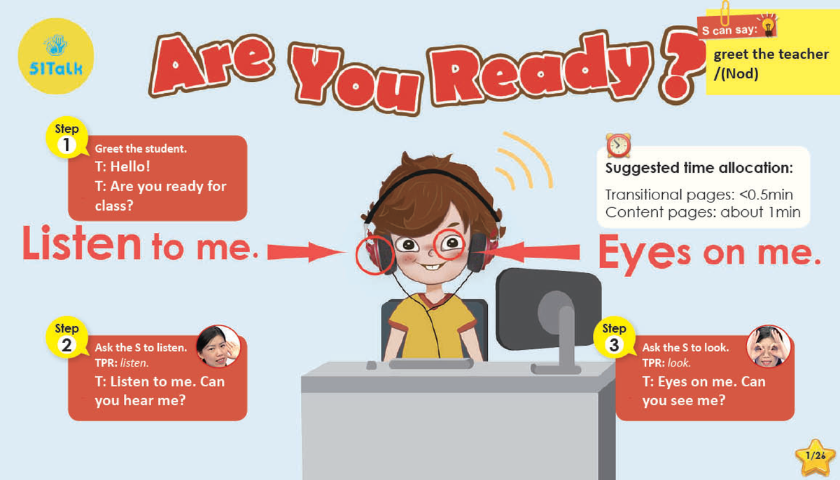 Abdel - Notes - S can say: YouReady greet the teacher 51Talk D Step 1 ...