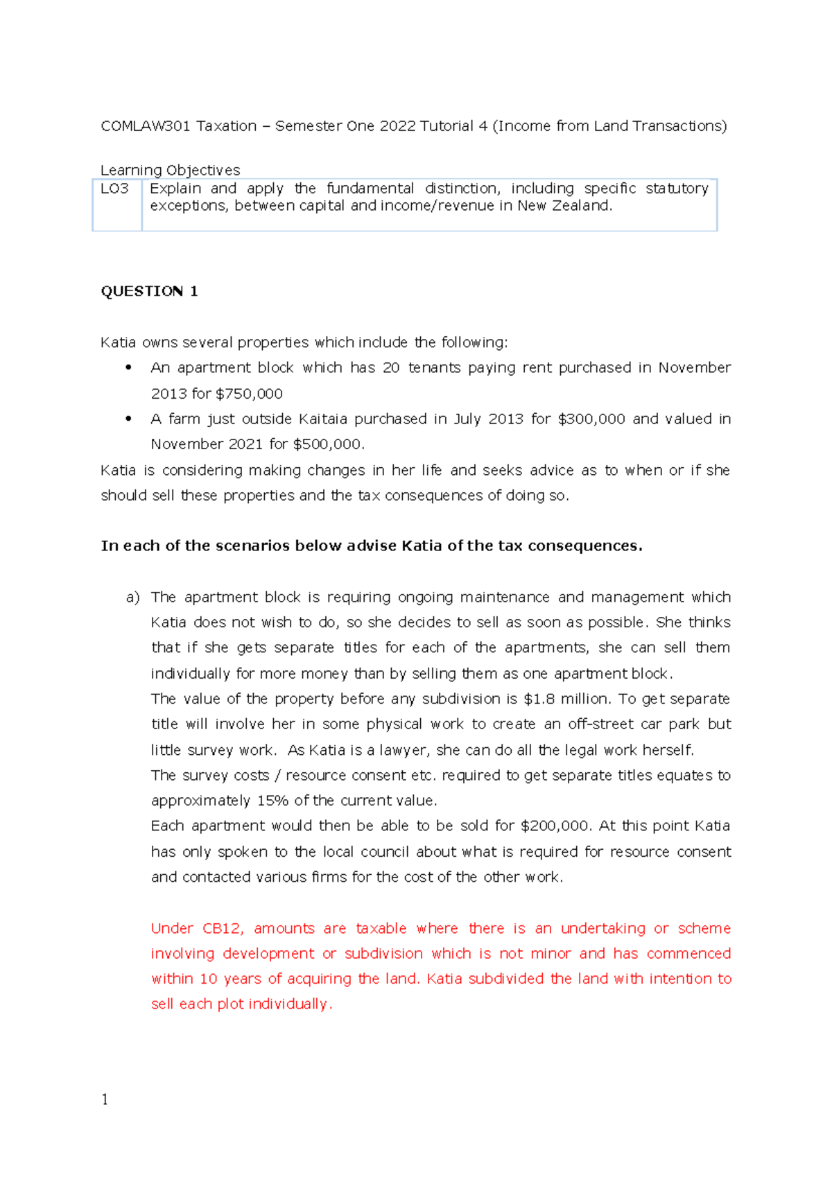 Tutorial 4 Property and Land Tax Student worksheet COMLAW301
