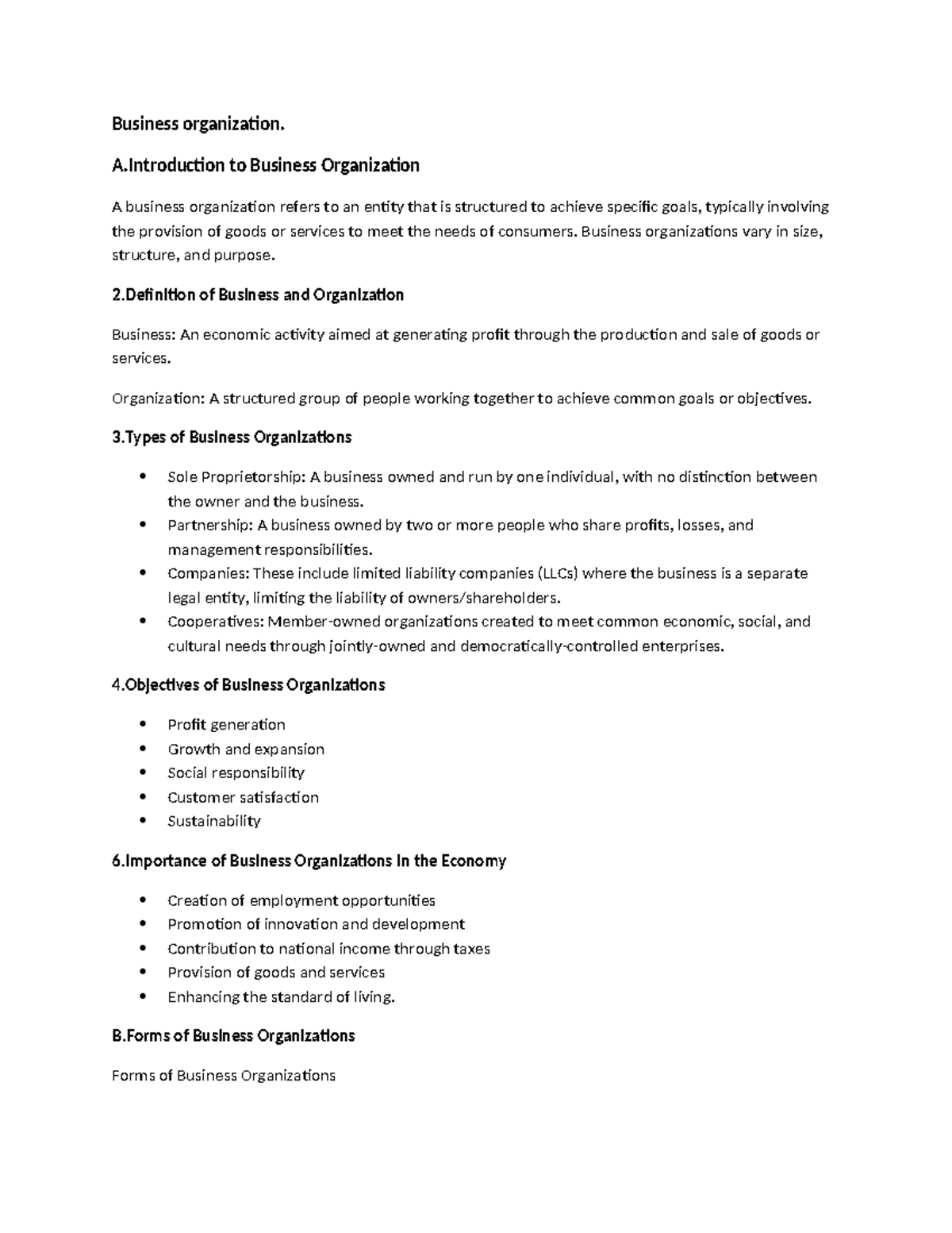 B organization - Summary - Business organization. A to Business ...