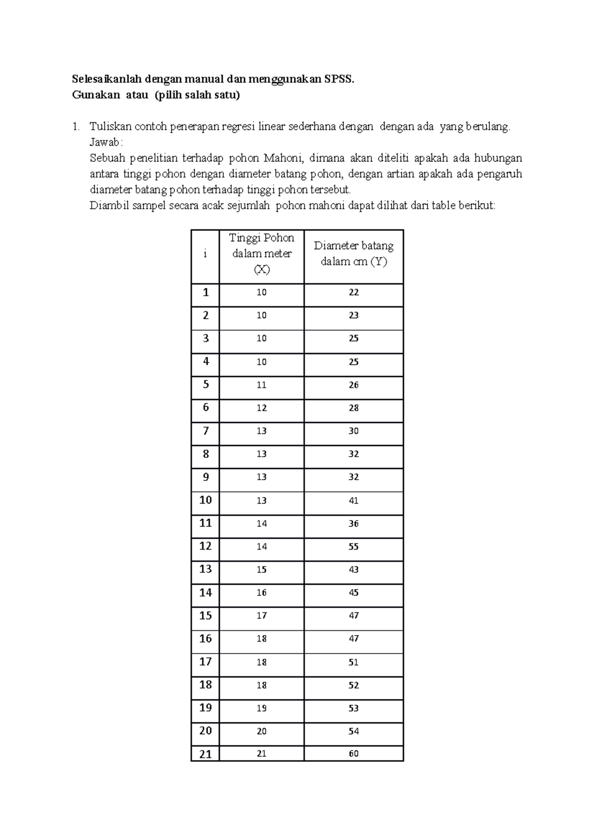 Latihan Ujian Pengantar Analisi Regresi - Selesaikanlah Dengan Manual ...