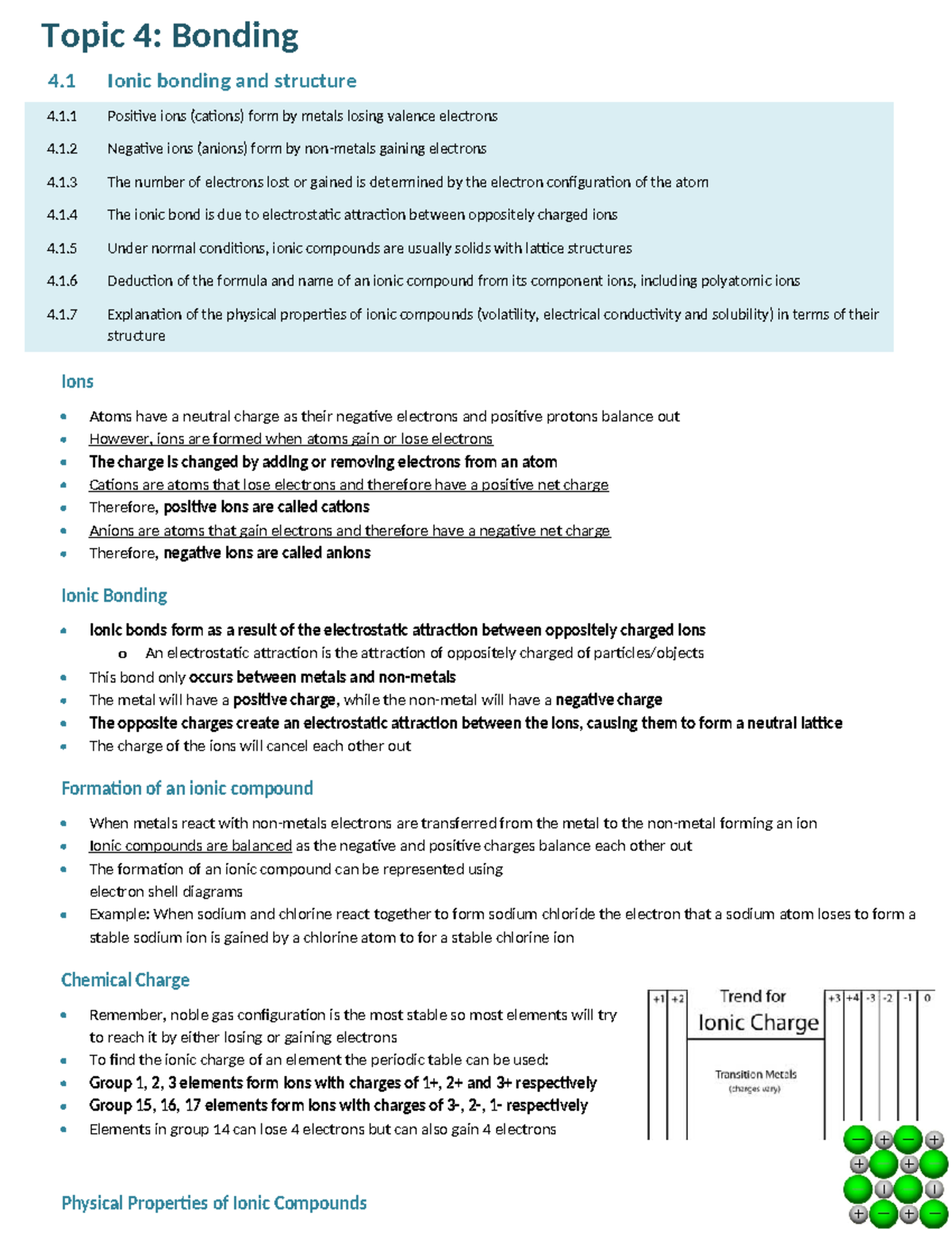 4 - topic 4 - Topic 4: Bonding 4 Ionic bonding and structure ####### 4. ...
