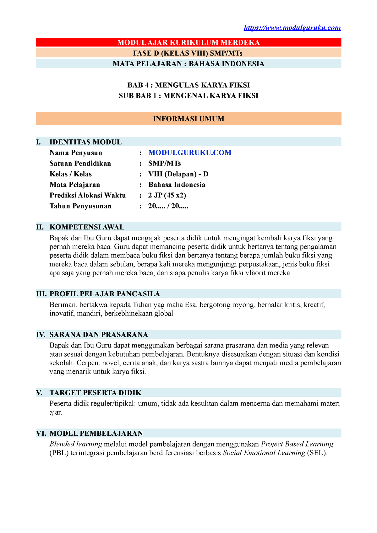 Modul Ajar Kelas 8 SMP Bahasa Indonesia Fase D - MODUL AJAR KURIKULUM ...