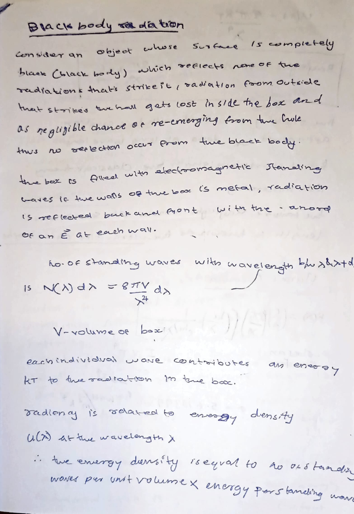 Notes 3 Black body radiation lecture B1ac body oauon se Su fae Is