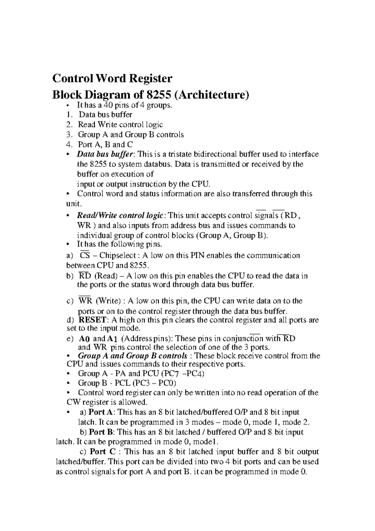 Microprocessor and architecture processor-10 - Control Word Register ...