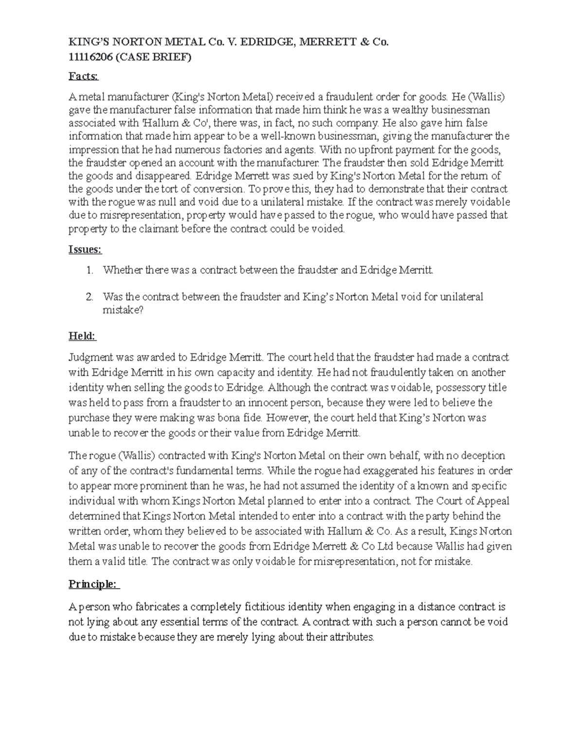 King norton metal company KING’S NORTON METAL Co. V. EDRIDGE, MERRETT