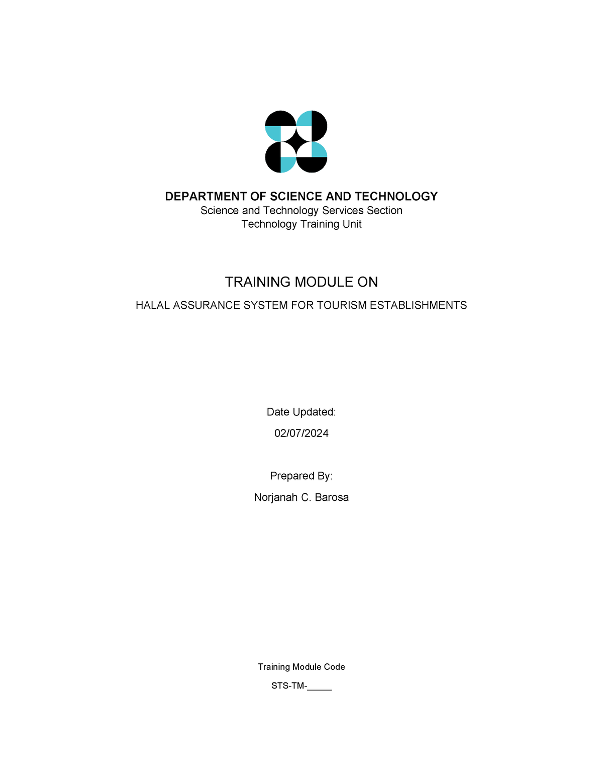 Training Module Template Halal Assurance System - DEPARTMENT OF SCIENCE ...