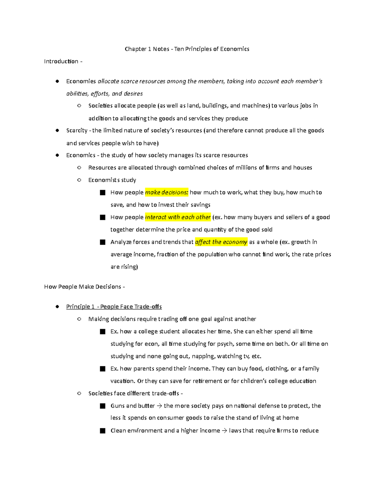 Chapter 1 - Ten Principles Of Economics - Chapter 1 Notes - Ten ...