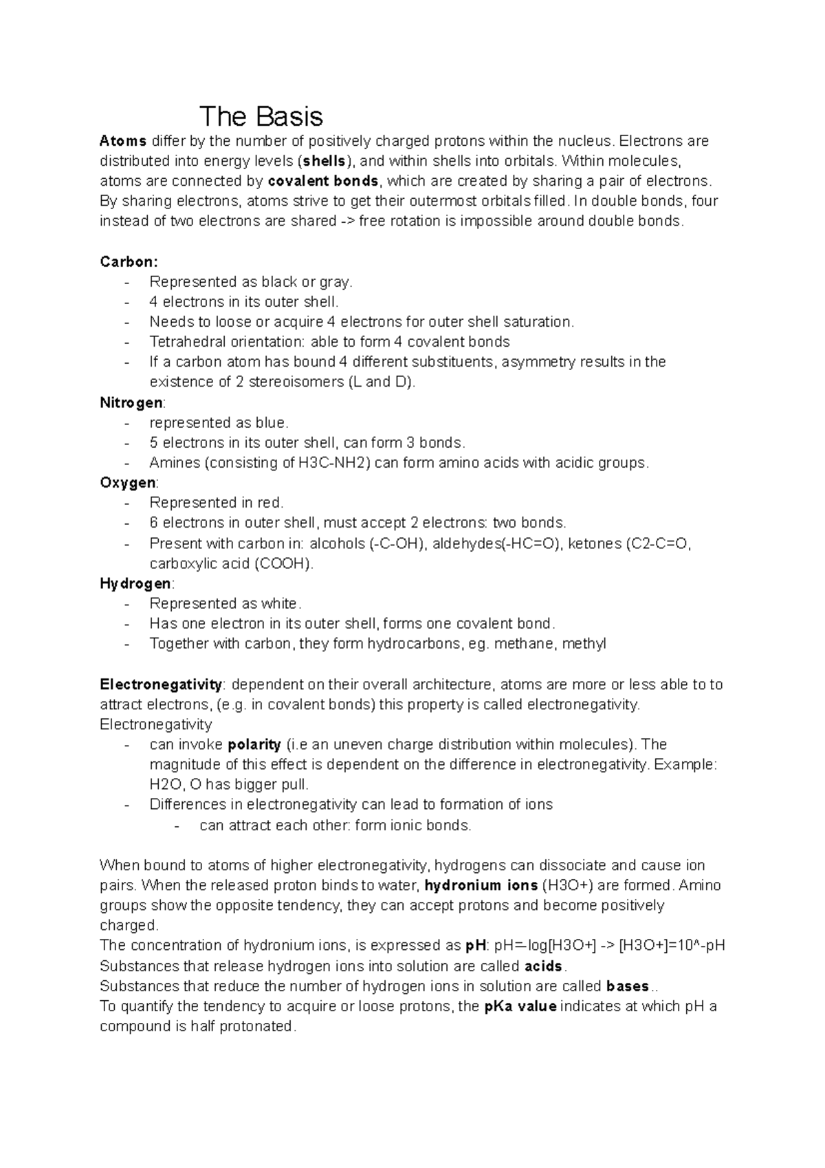 Summary Protein Science The Basis Atoms differ by the number of