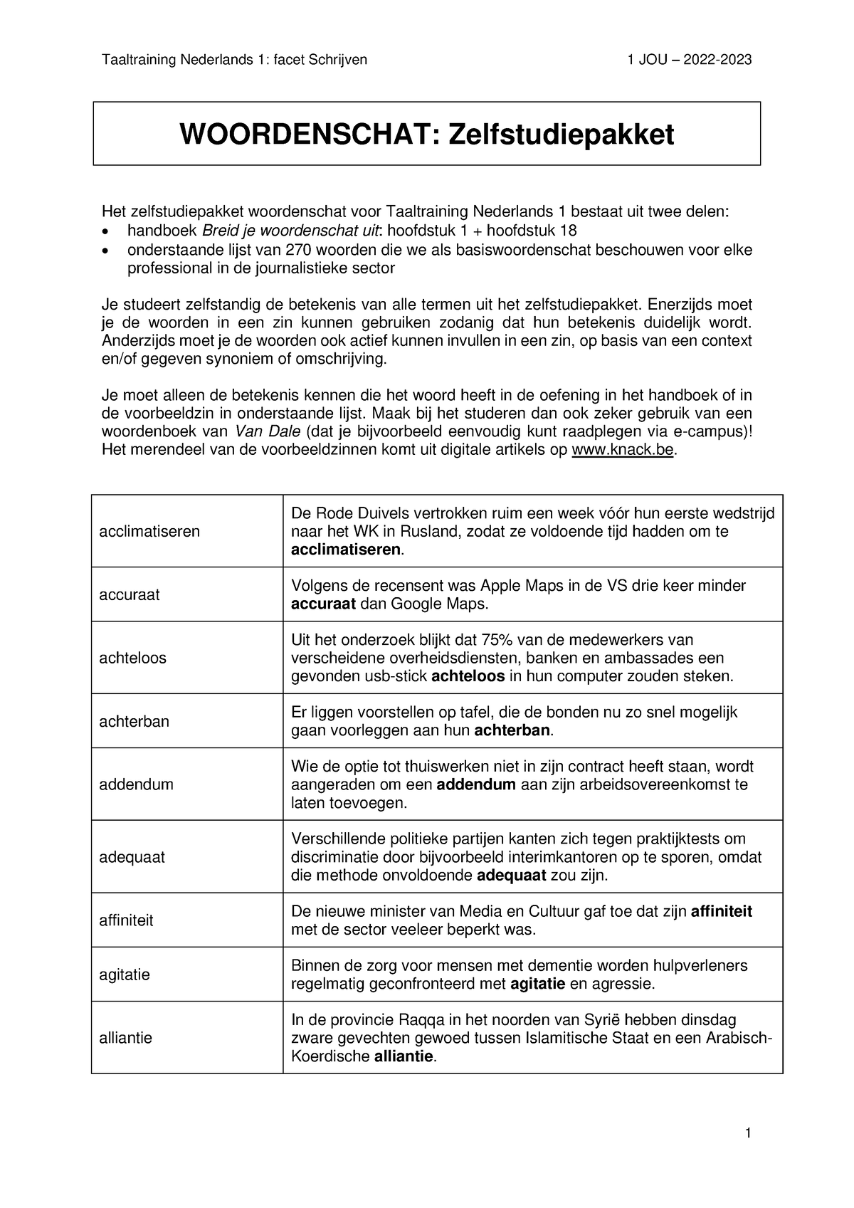 22-23 Woordenschat - Zelfstudiepakket - WOORDENSCHAT: Zelfstudiepakket ...