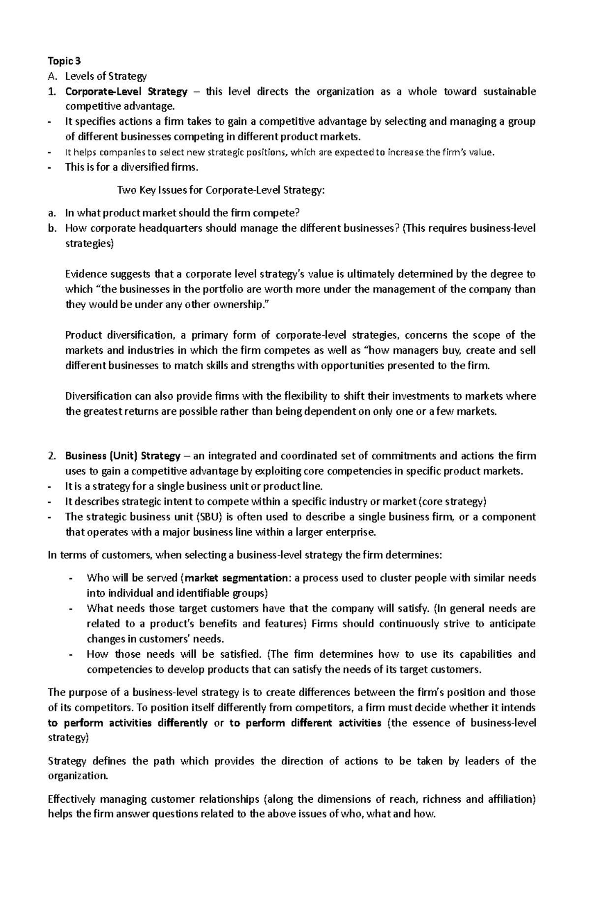 Lesson 3 - 1st Sem 2023 - Strategic Management - Topic 3 A. Levels Of ...