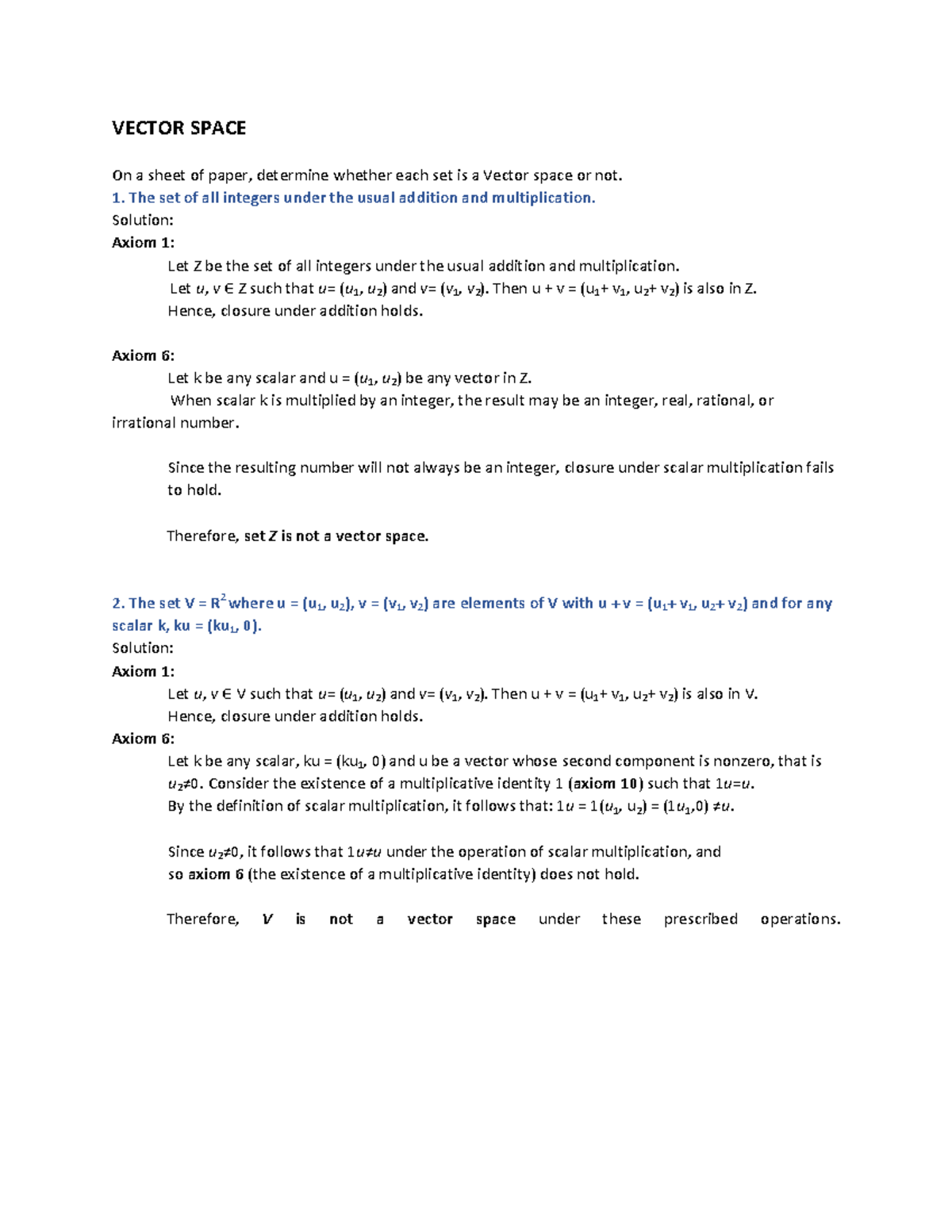 Introduction to Vector Space - VECTOR SPACE On a sheet of paper ...