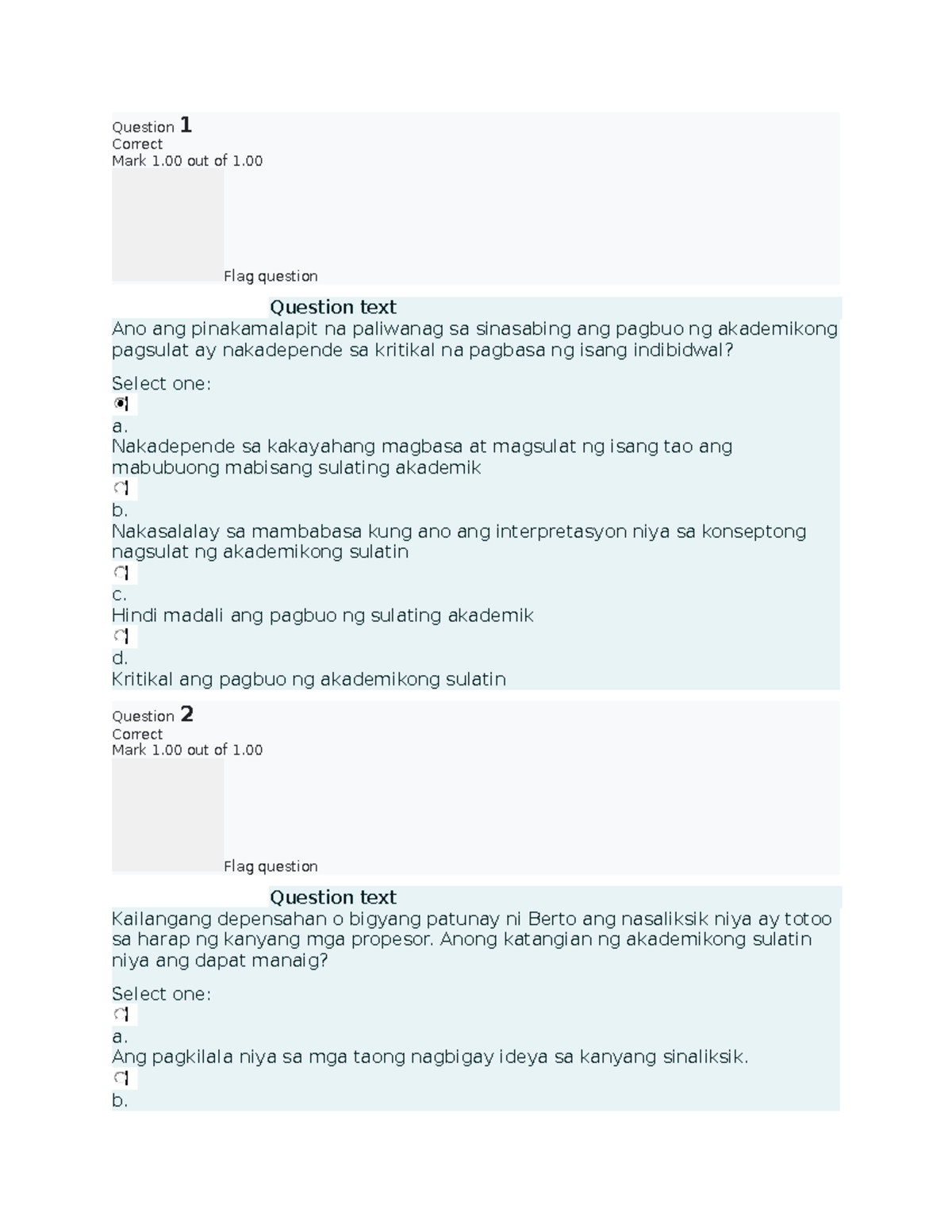 Pagsulat Sa Filipino Sa Piling Larangan (Akademik) Exam - Question 1 ...