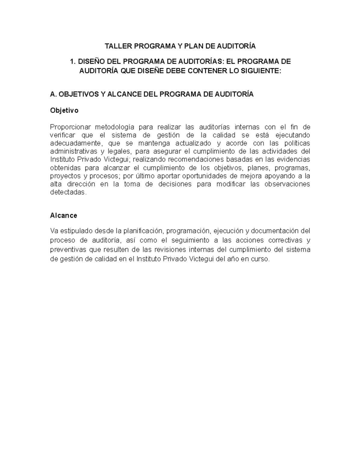 Actividad 2 taller programa y plan de auditoria - TALLER PROGRAMA Y ...