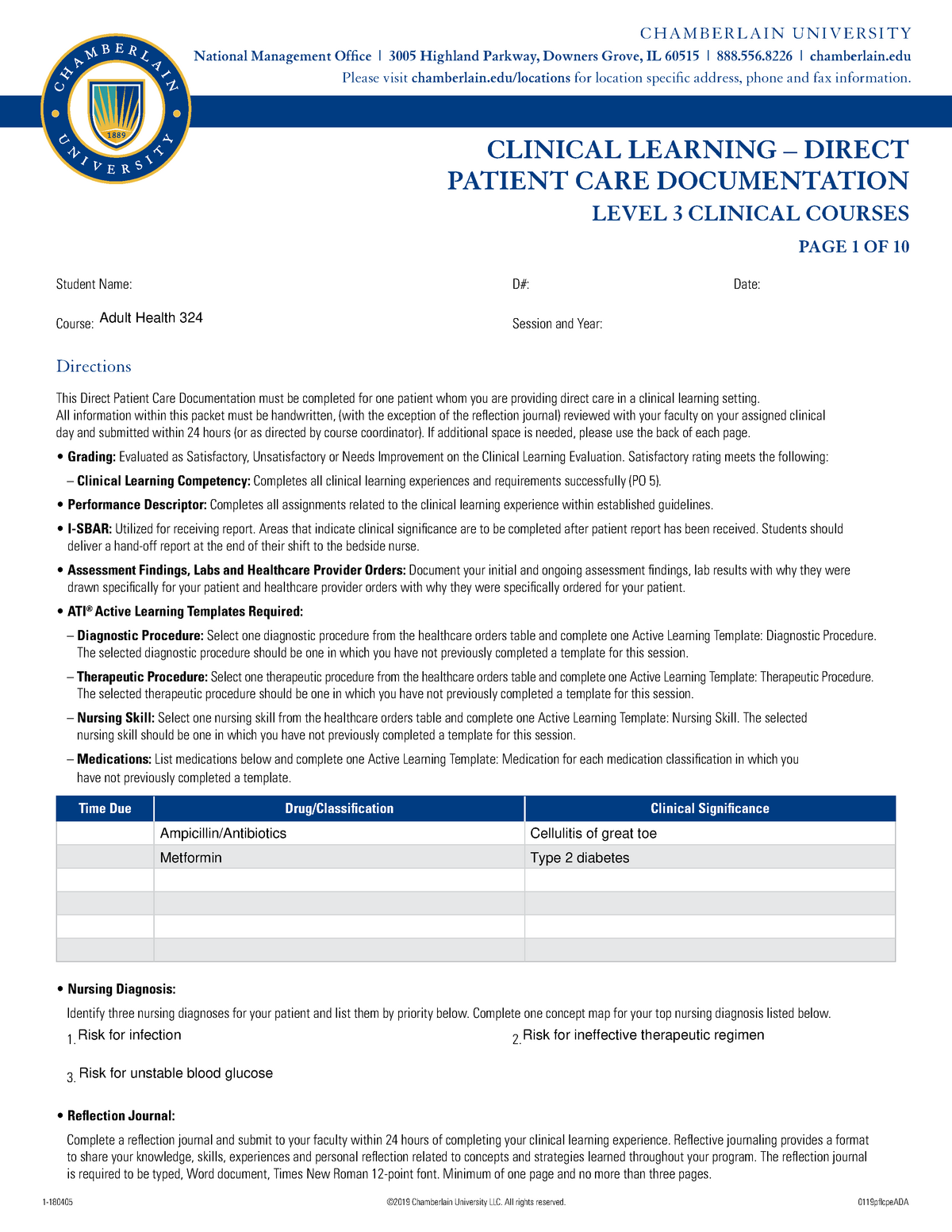 Care Documentation Care Plan CLINICAL LEARNING DIRECT PATIENT