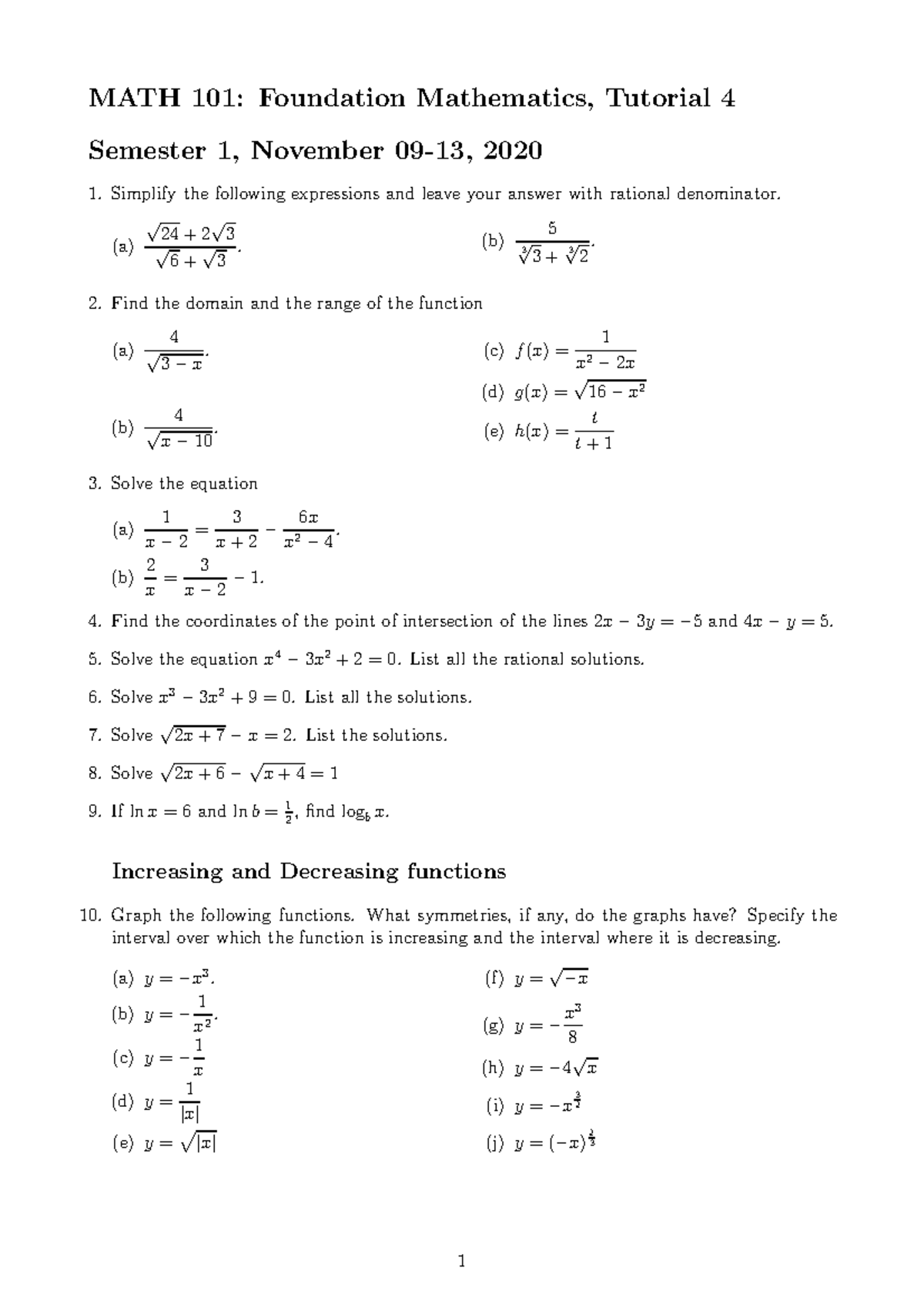 MATH 101 Tutorial 4 - Introductory Mathematics - MATH 101: Foundation ...