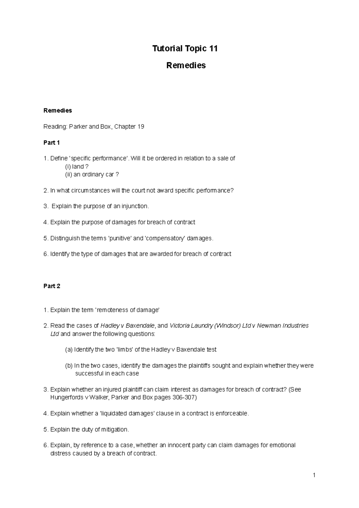 Tutorial Topic 8B Weeks 11 Remedies - Tutorial Topic 11 Remedies ...