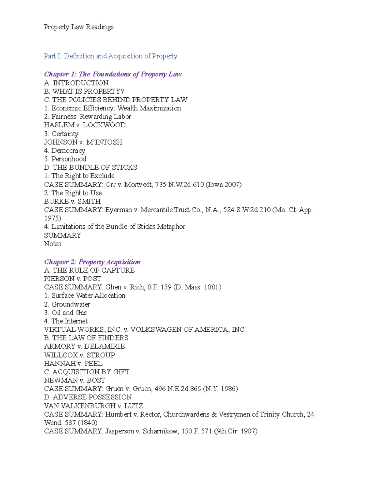 Chapter 15 Readings notes from casebook Property Law Readings Part