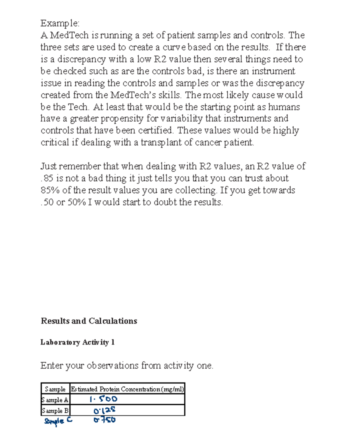 Bradfords assay worksheet - Example: A MedTech is running a set of ...