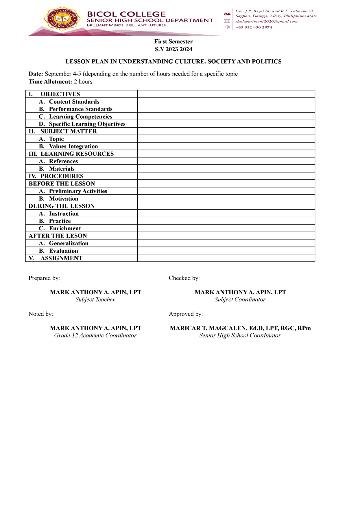 Lesson Plan Template 095252 First Semester S 2023 2024 LESSON PLAN   Thumb 1200 1835 