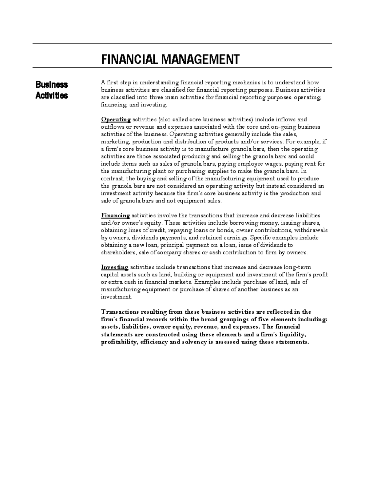 Financial Management Fact Sheets - FINANCIAL MANAGEMENT Business ...