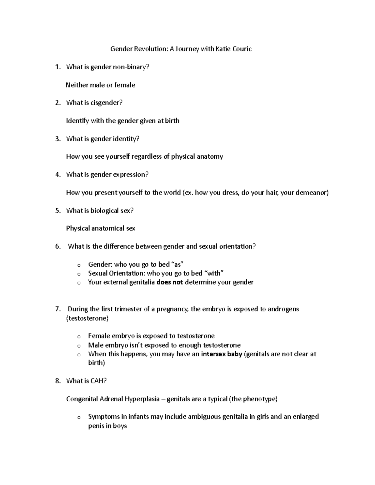 Gender Revolution PSYC 1 INTRODUCTION TO PSYCHOLOGY Gender