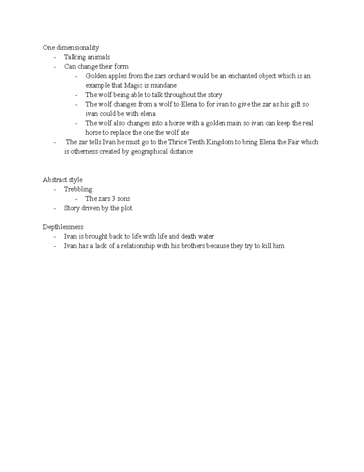 Russian notes - One dimensionality - Talking animals - Can change their ...