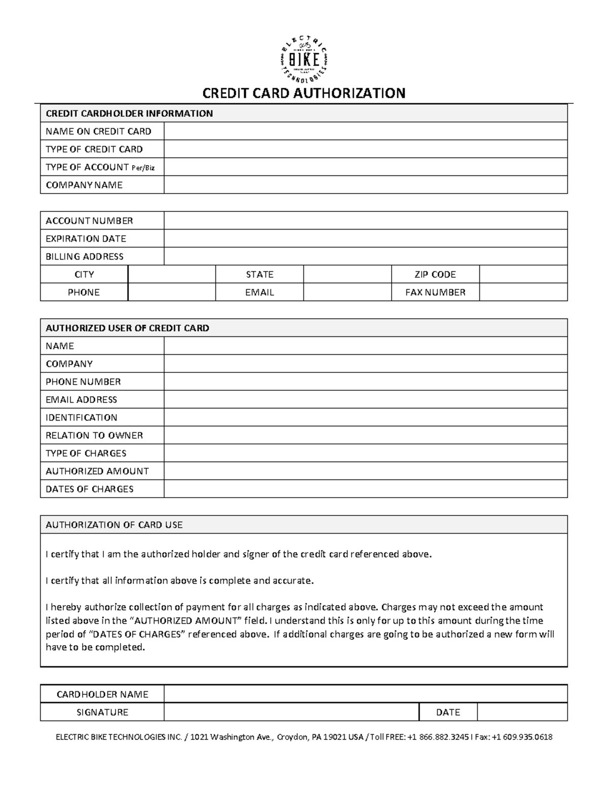 EBT Credit card Authorization Form CREDIT CARD AUTHORIZATION CREDIT