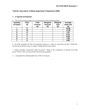 Tutorial 4 - Answers to Tutorial No 4, Semester 2, 2022/ 1. The ...