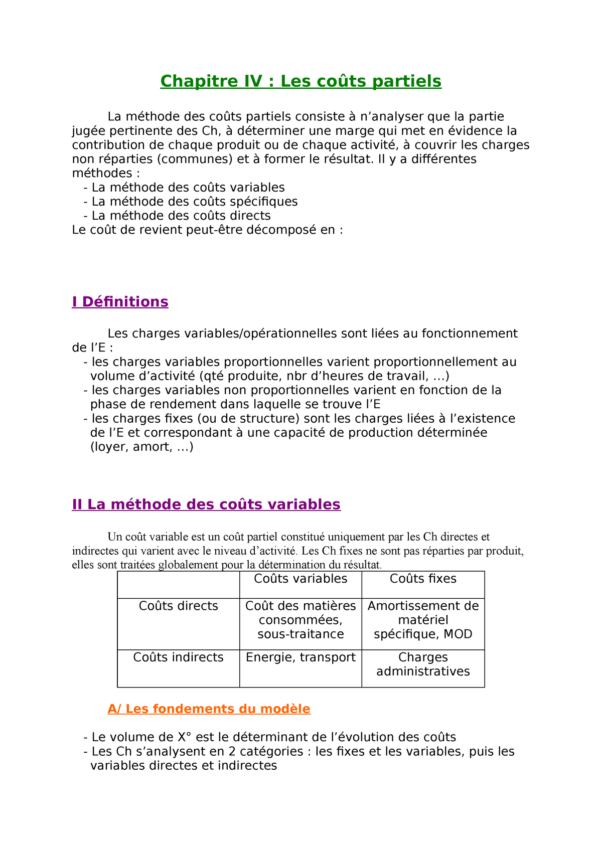 Chapitre 4 - Les Coñts Partiels Chapitre IV Les Partiels La Des ...