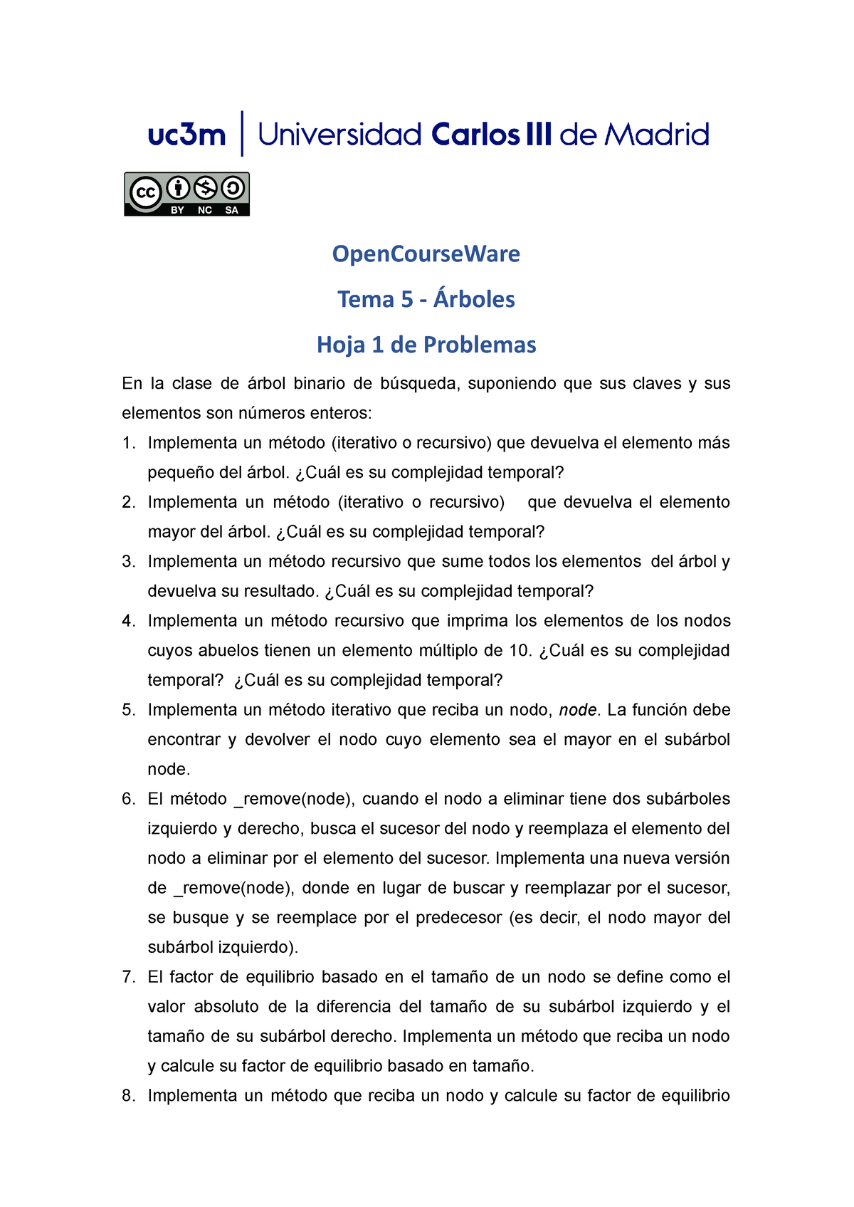 Hoja 1 Problemas Tema 5 - OpenCourseWare Tema 5 - Árboles Hoja 1 De ...