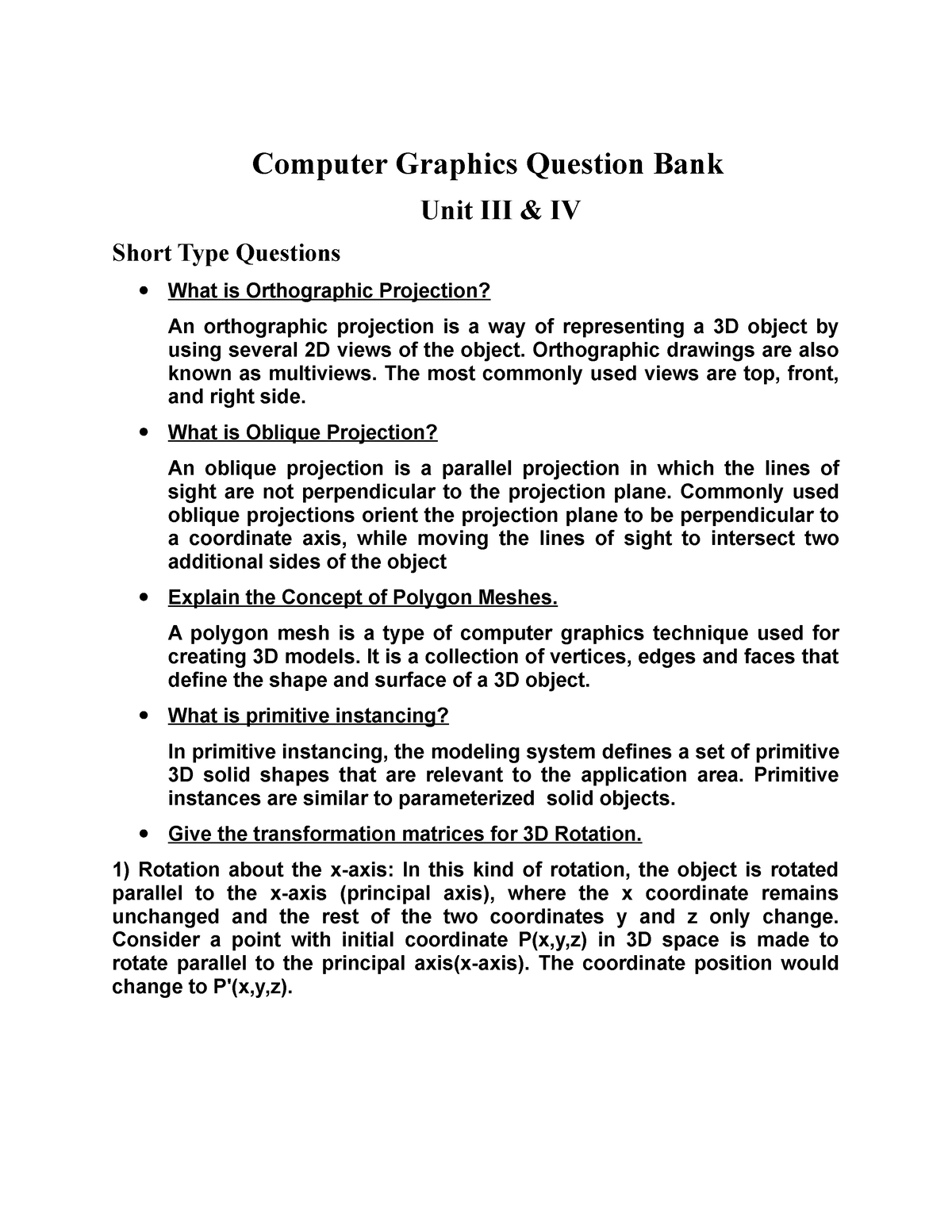 Computer Graphics - SvnsKsfnfsvn - Computer Graphics Question Bank Unit ...