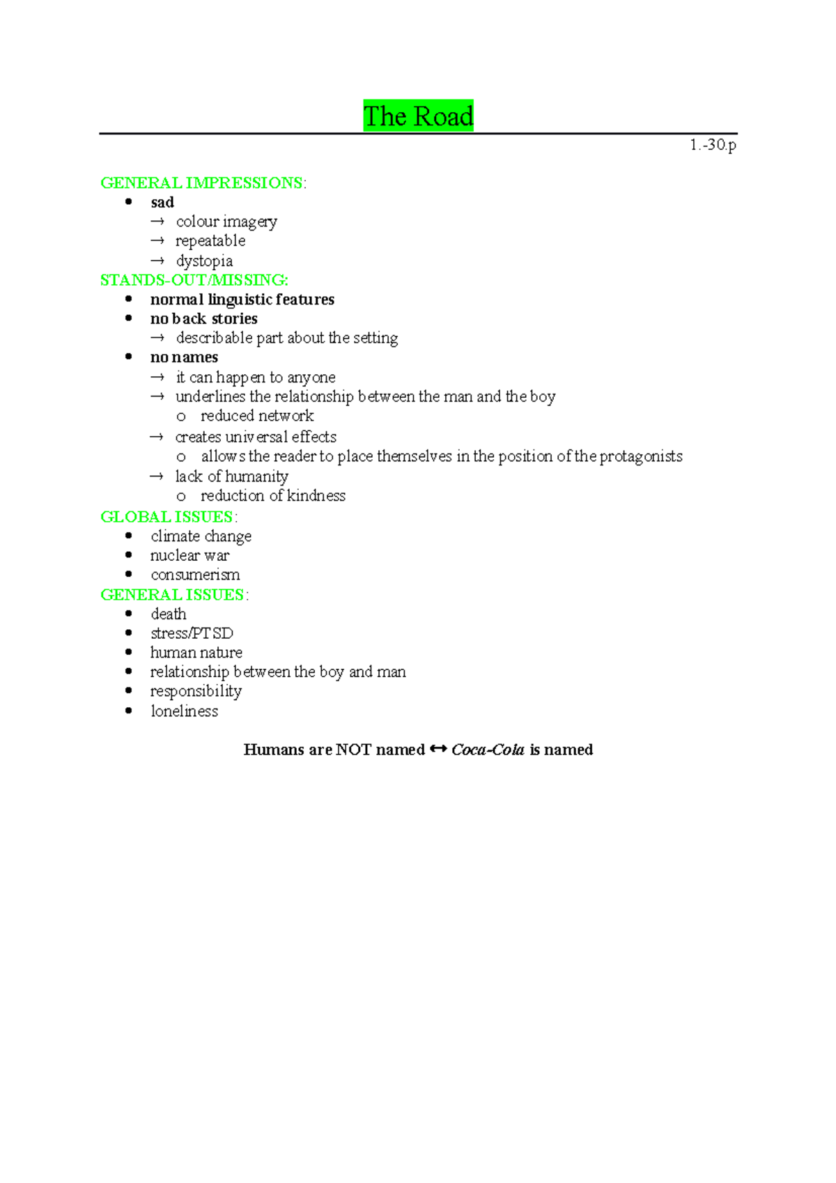 The Road 1-30 - Road notes by mccarthy - The Road 1.-30 GENERAL ...