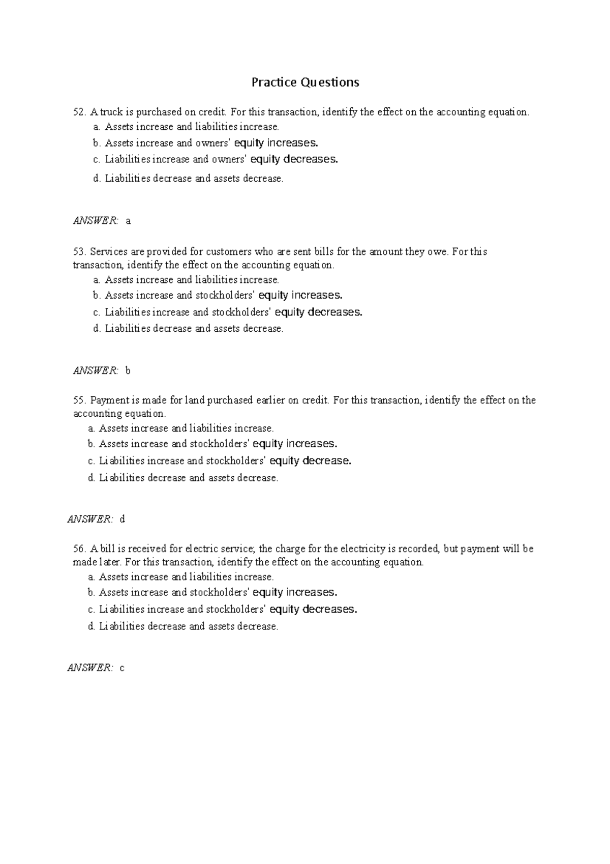 BFA test bank questions - Practice Questions - Studocu