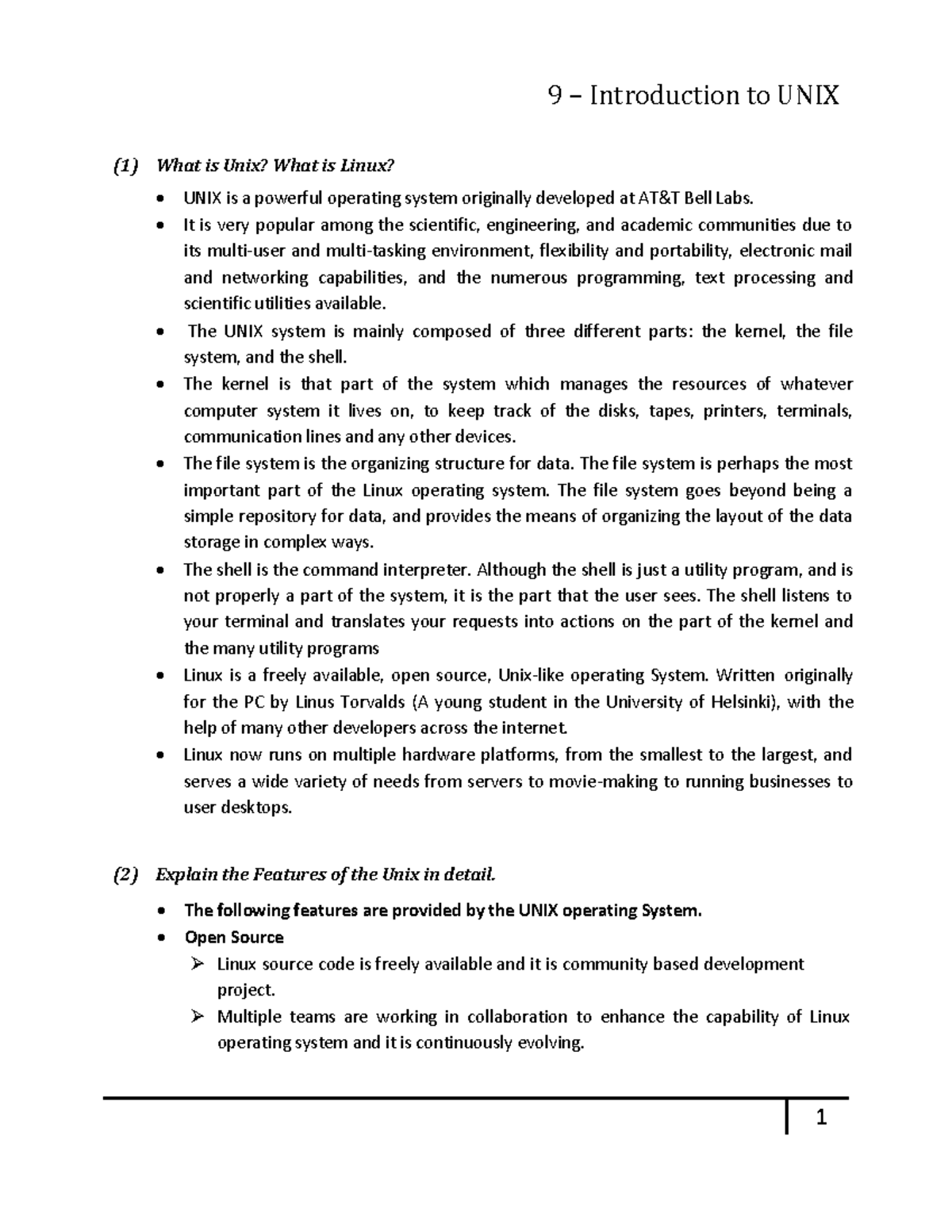 3140702 OS GTU Study Material Notes Units-9 - (1) What is Unix? What is ...