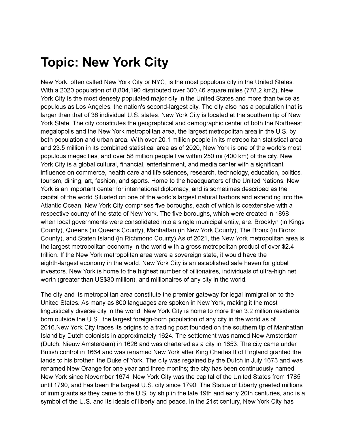 describing new york city essay