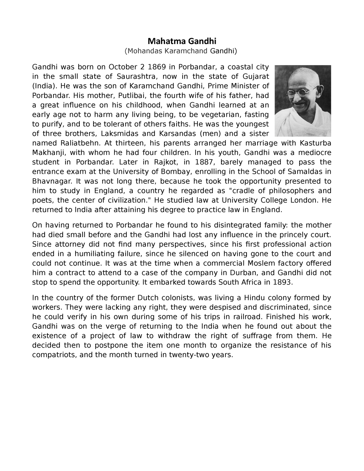 assignment on mahatma gandhi