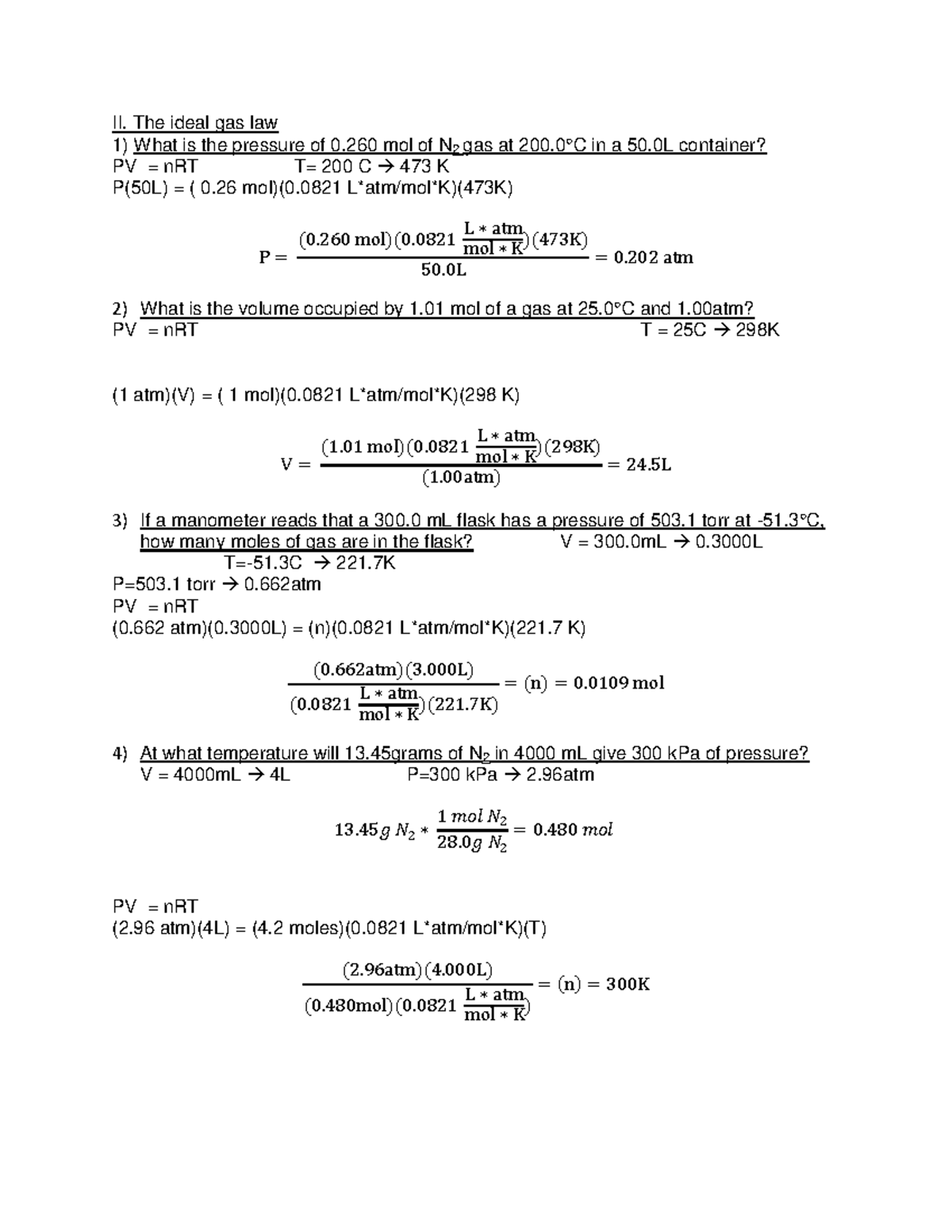 Ideal Gas Law Practice Answers - II. The ideal gas law What is the ...