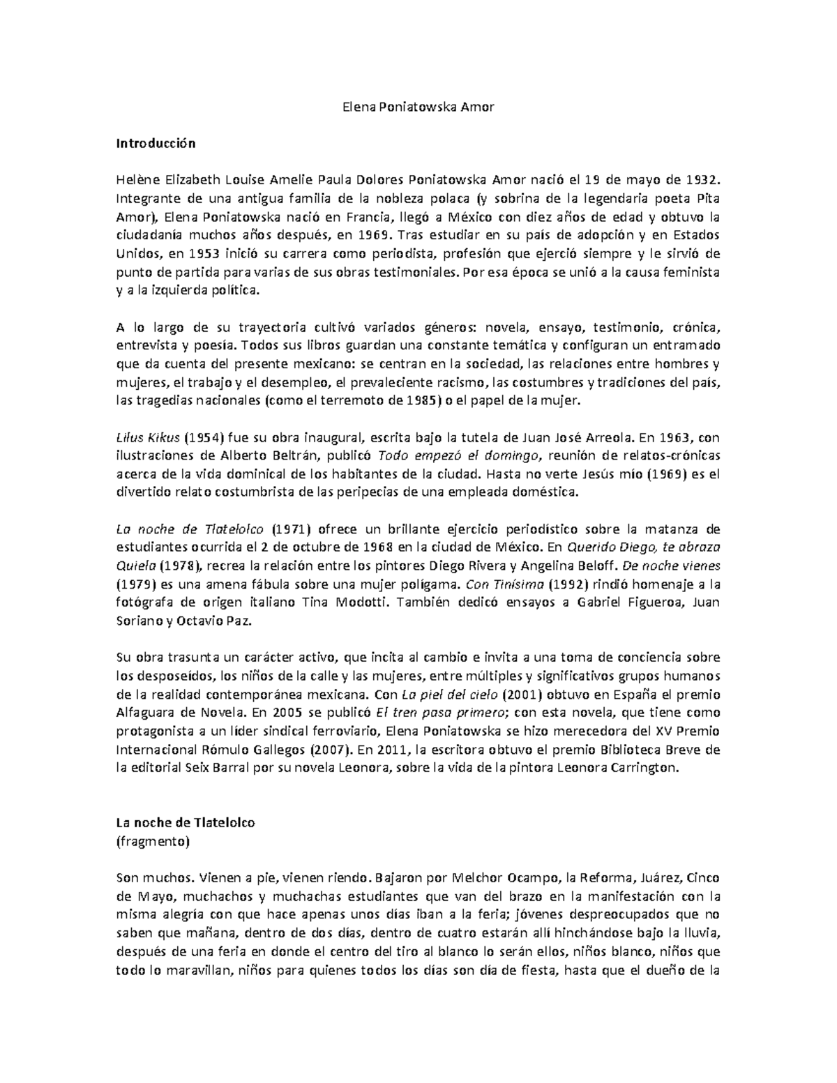 Elena Poniatowska Integrante De Una Antigua Familia De La Nobleza Polaca Y Sobrina De La Studocu