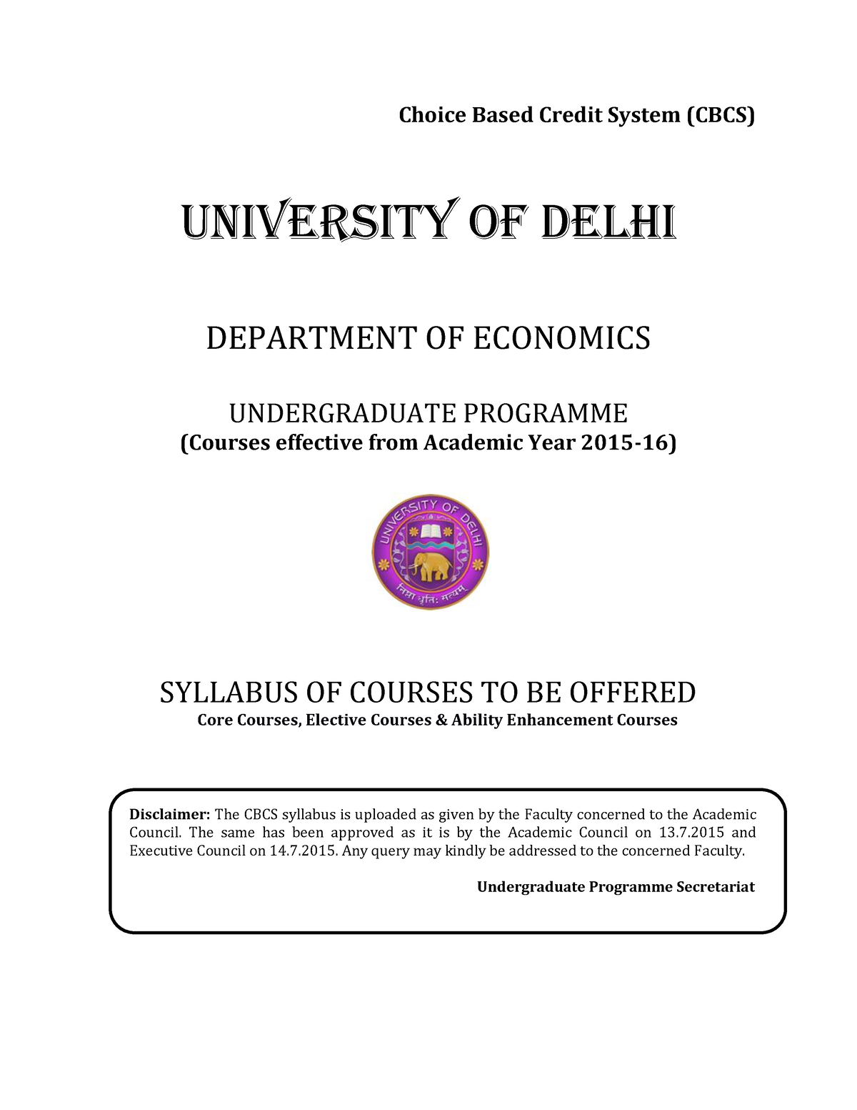 B.A. Prog. Eonomics - Choice Based Credit System (CBCS) UNIVERSITY OF ...