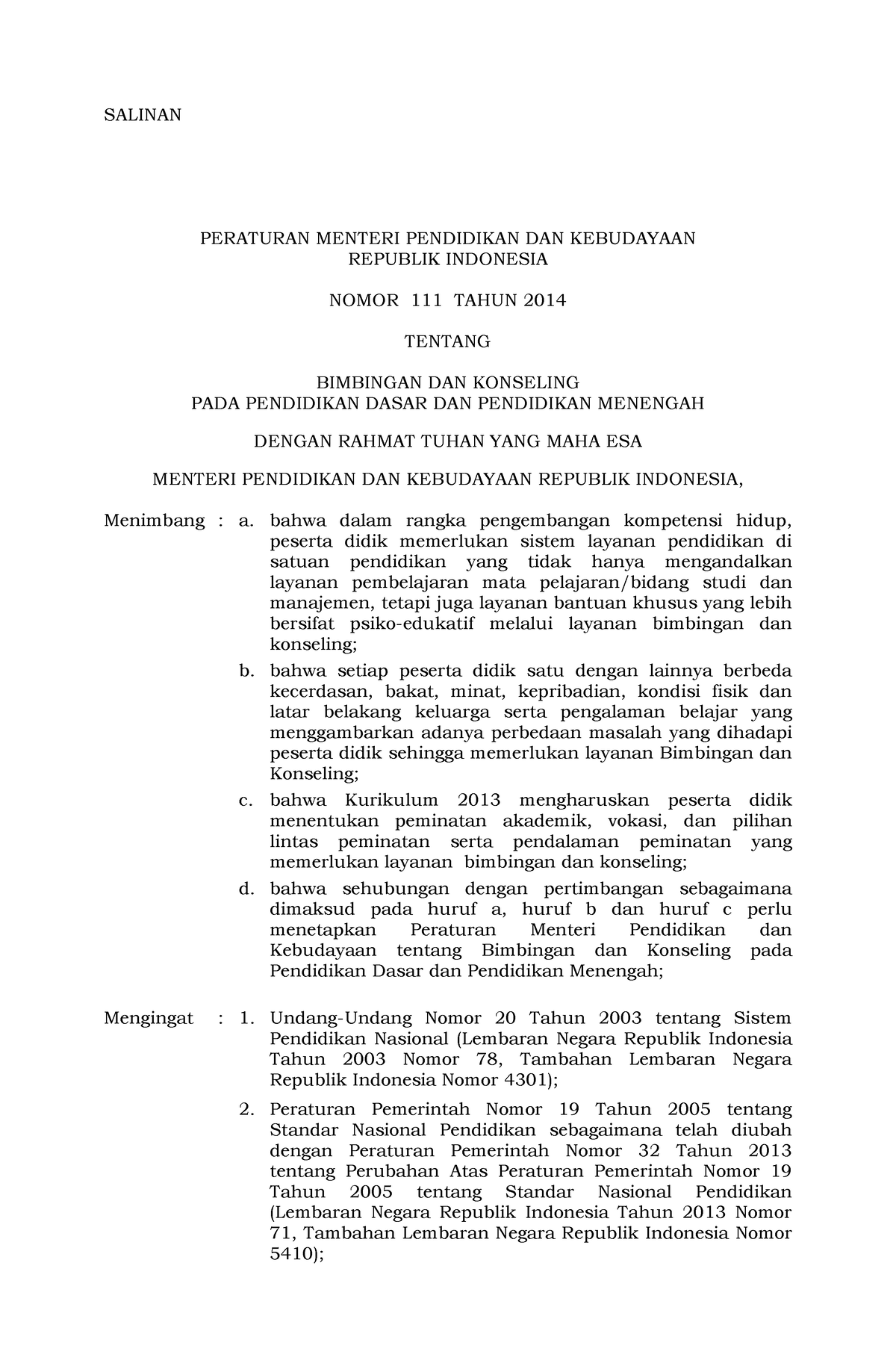 Permendikbud Nomor 111 Tahun 2014 - SALINAN PERATURAN MENTERI ...