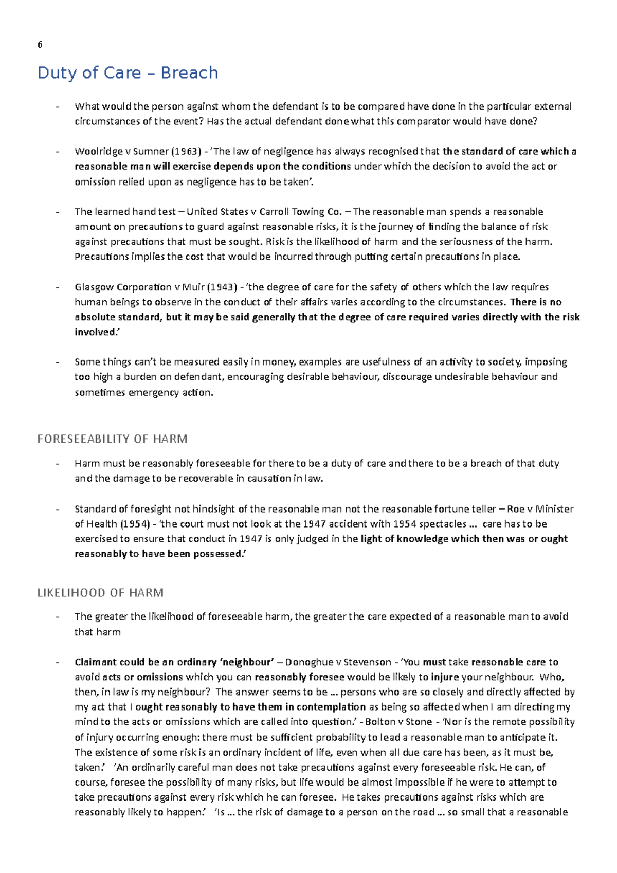 6. Negligence - Duty of Care - Breach - Duty of Care – Breach - What ...