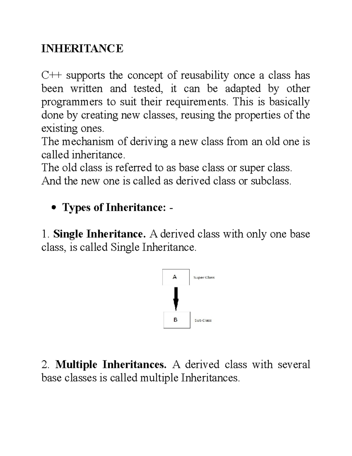 Inheritance - NOTES - INHERITANCE C++ supports the concept of ...