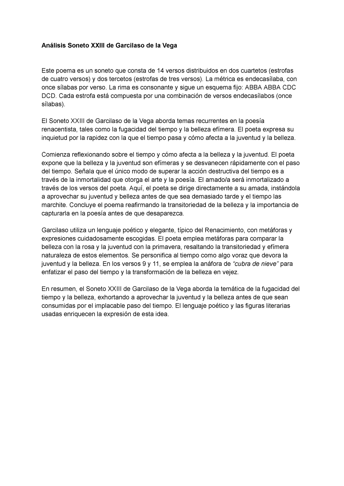 Análisis Soneto XXIII De Garcilaso De La Vega - Análisis Soneto XXIII ...