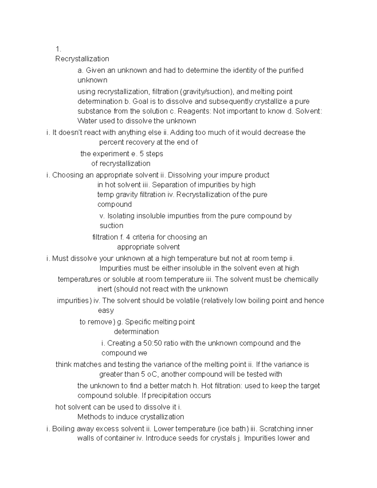 Ochem Lab Final Summary Mod Org Chem Lab I 1 Recrystallization A Given An Unknown And Had Ochem Lab Final Summary Mod Org Chem Lab I 1 Recrystallization A Given An Unknown And Had