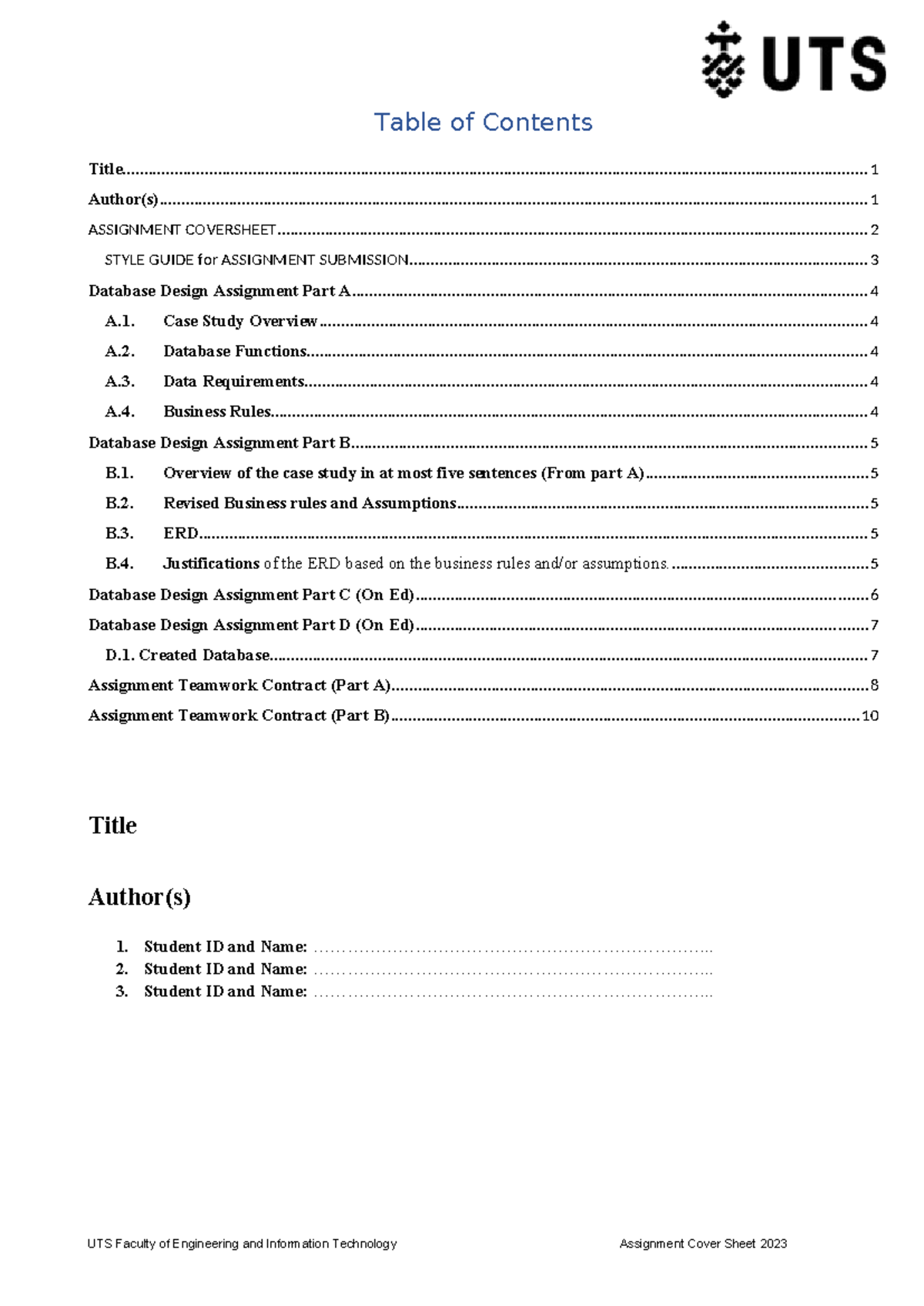 0-Assignment Template S2024 - Table of Contents - Studocu