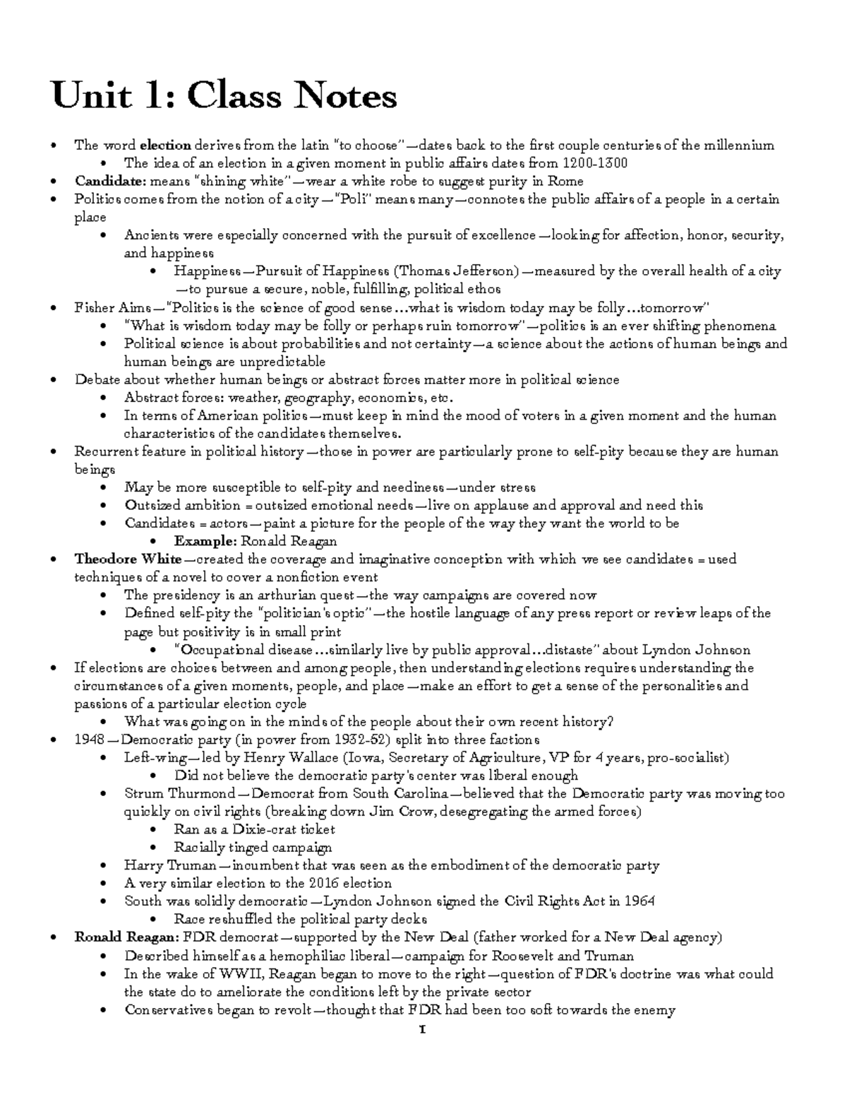 Class Notes (Unit 1) - Unit 1: Class Notes • • • • • • • • • • The word ...