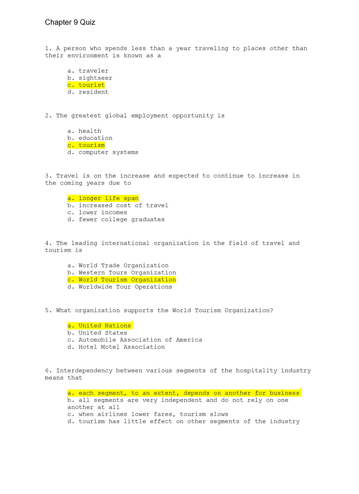 Chapter+9+Quiz For Introduction To Hospitality Industry HAMG 1321 - A ...