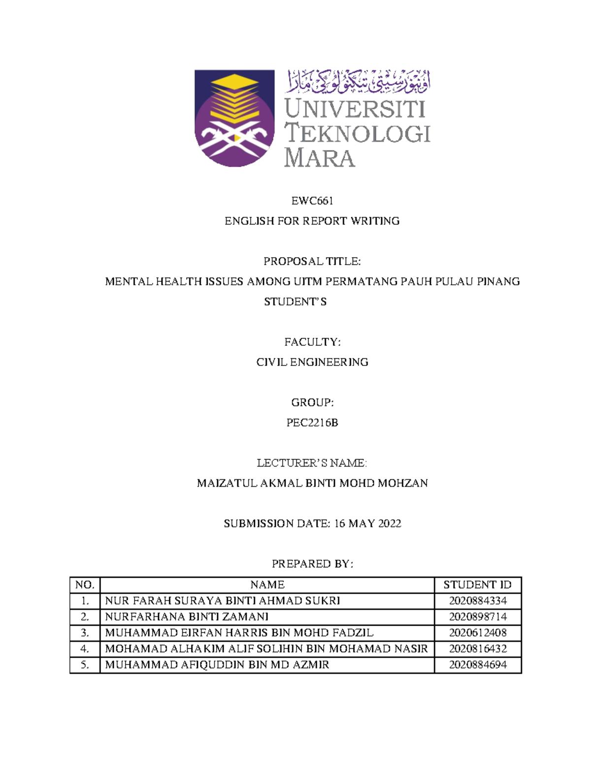 Group 1 Proposal EWC PEC2216B - EWC ENGLISH FOR REPORT WRITING PROPOSAL ...